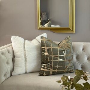 Elegant Decorative Pillow Gold and Green  22”x22”